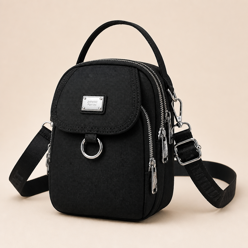VeloTrek™ – Weatherproof Oxford Compact Crossbody Bag with Triple-Zip Design