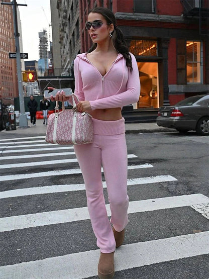 Women's stylish and sexy two-piece set with high-waisted long-sleeved trousers