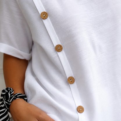 LumeaLuxe™ – Casual Cotton Top with Side-Button Accent