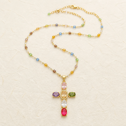DazzleDrop™ – Crystal Cross Pendant Necklace in Multicolor