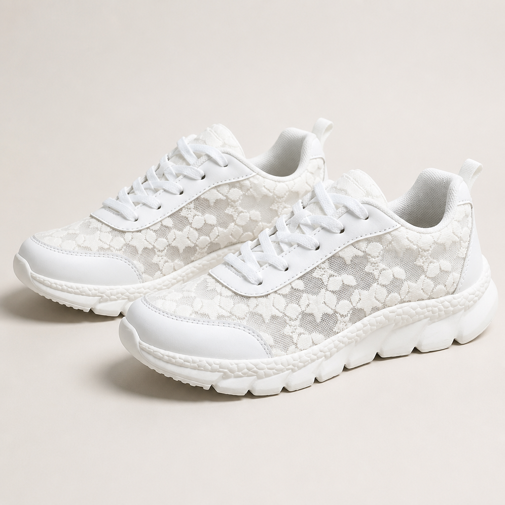 LunaStride™ – White Floral Lace Mesh Platform Sneakers