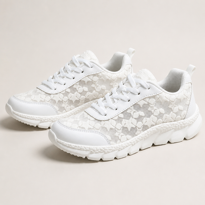 LunaStride™ – White Floral Lace Mesh Platform Sneakers
