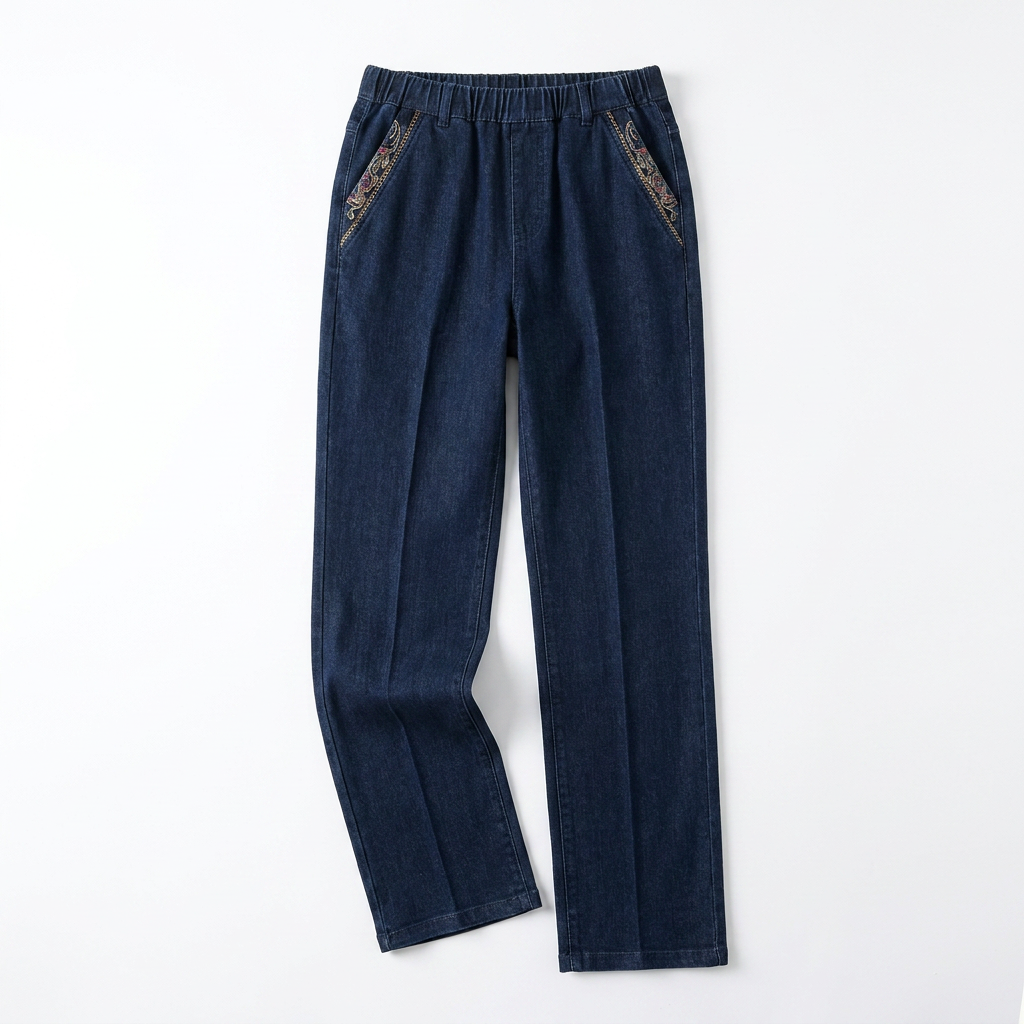 LuxeStride™ – Stretchy Pull-On Jeans with Embroidered Pocket Detail