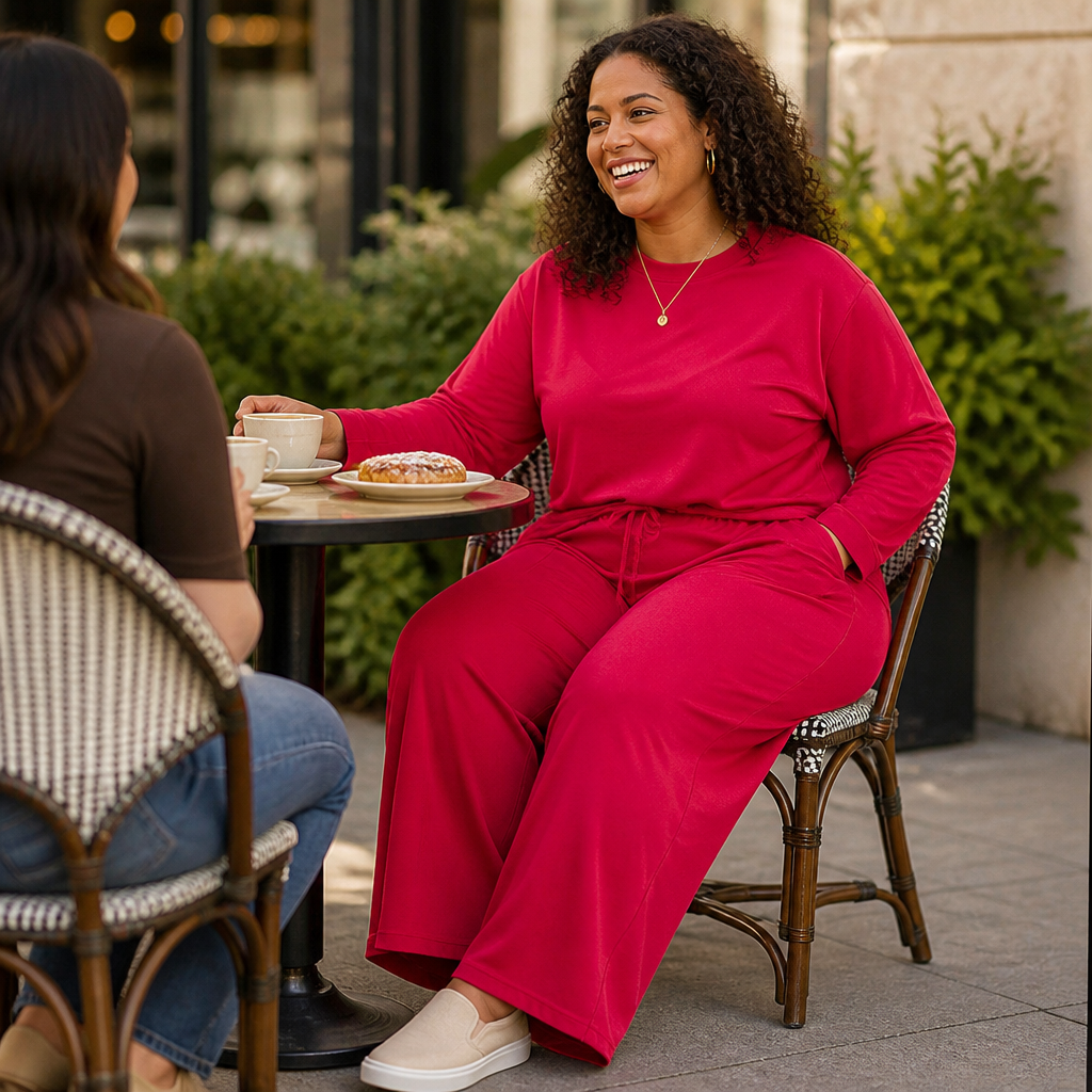 ElysianEase™ – Comfortable Long Sleeve Shirt & Wide-Leg Trousers Set