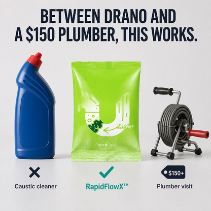 RapidFlowX™ — Break Down Hair, Grease & Sludge Fast Without Damaging Your Pipes