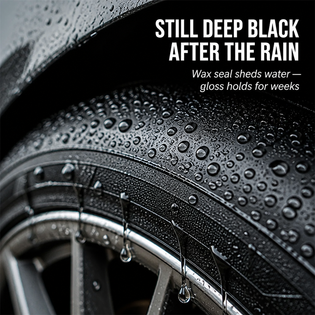 MidnightSheen™ — Revive Rich Black Tire Gloss That Defies Sling, Rain & UV Fading
