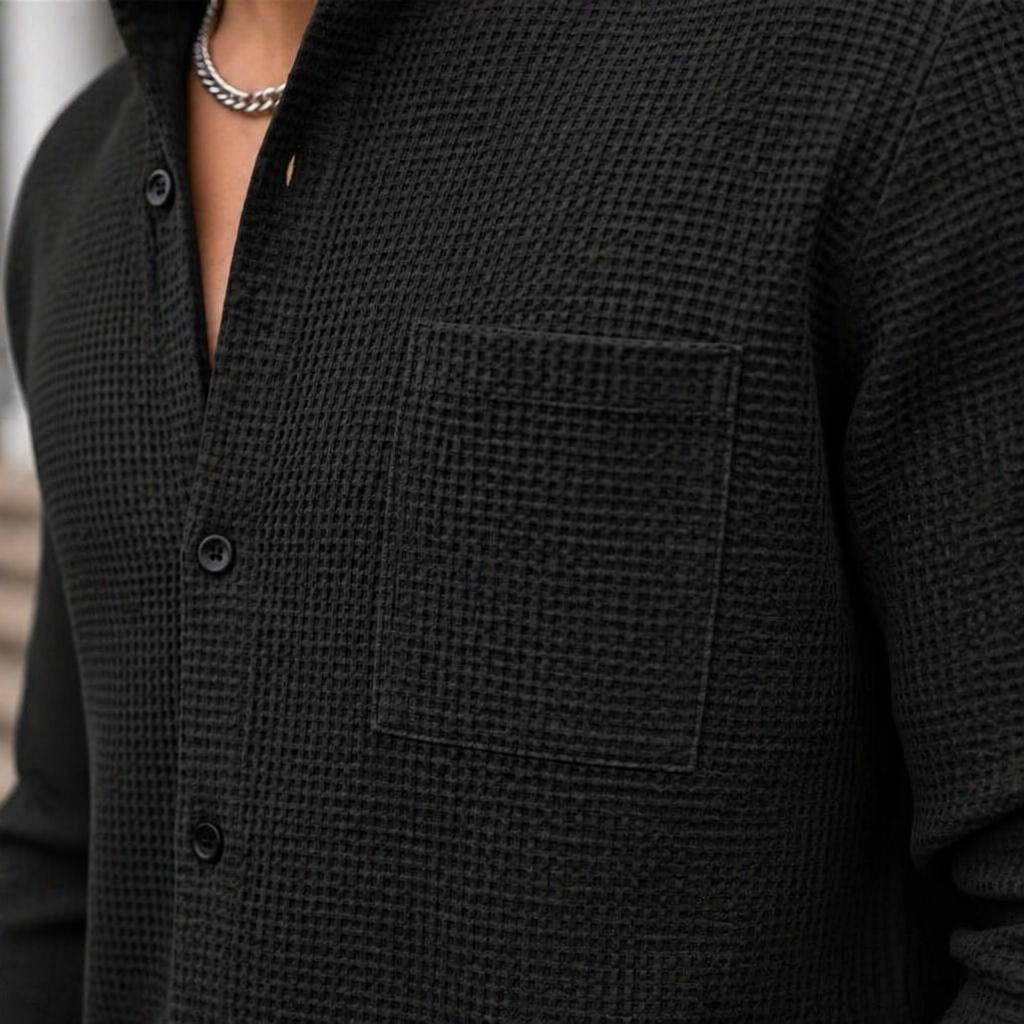 AnyWear™ – Comfortable Waffle-Knit Shirt and Pants Set with Mandarin Collar