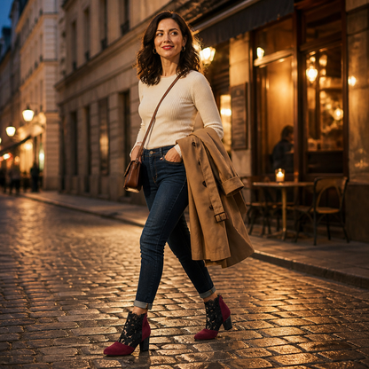 SerenLace™ Floral Lace Block Heel Ankle Boots — Feel Stunningly Stylish and Comfortable All Day Long