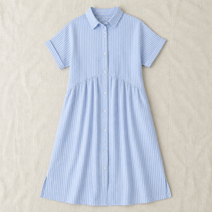 LunaVerve™ – Airy Striped Midi Shirt Dress with Button Front