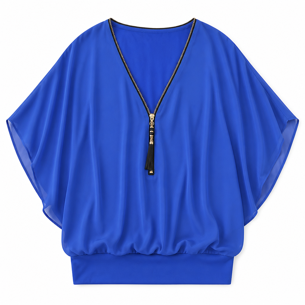 LuminaFlex™ – Breezy Chiffon V-Neck Top with Zip Accent
