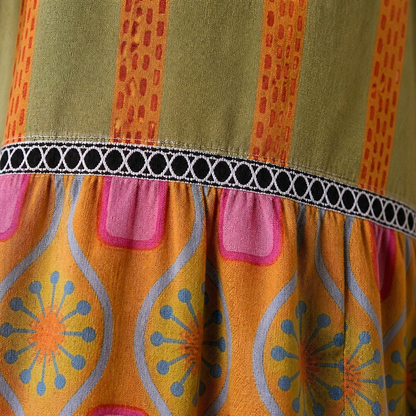 VivaLuxe™ – Boho Mixed-Print Loose-Fit Top with Three-Quarter Sleeves