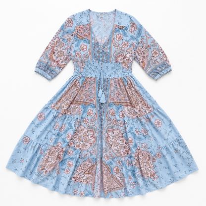 LumeraBelle™ – Breezy Boho Paisley Maxi Dress with Smocked Waist