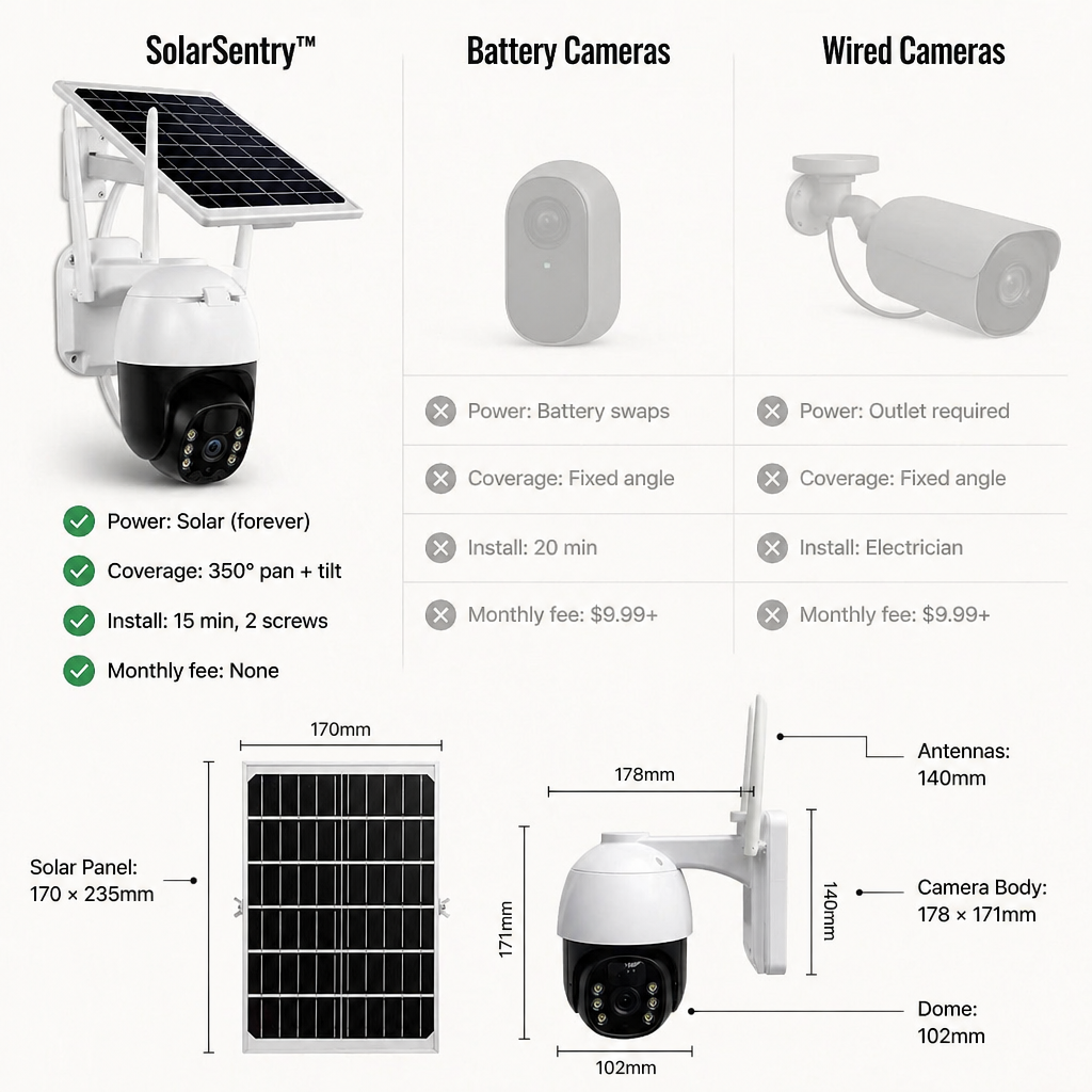 SolarSentry™ Wireless Outdoor Camera — Monitor Every Blind Spot Around the Clock, Wire-Free, Subscription-Free