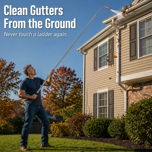 SkySweep™ — Clear Gutters, Siding & Upstairs Grime Without Stepping on a Ladder