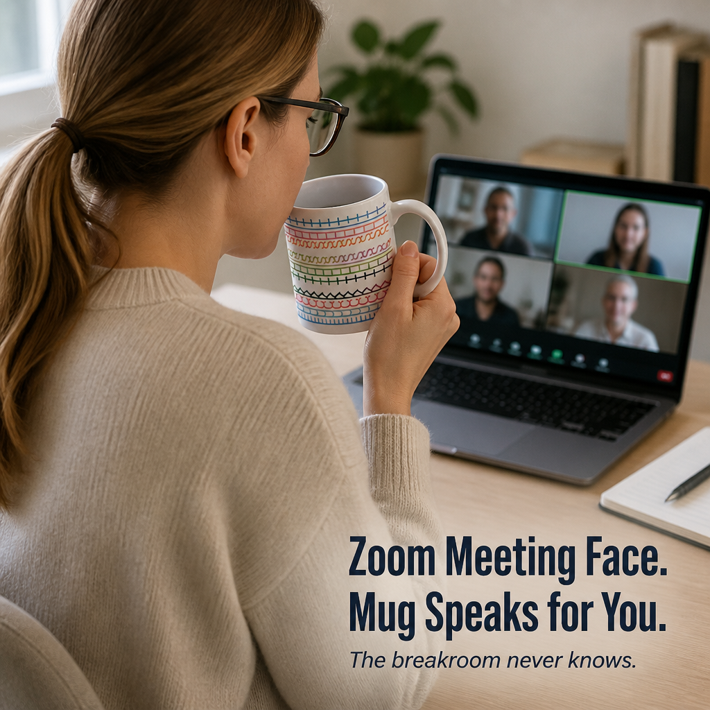 VibeSip™ — Mask Your Noisiest Workday Thoughts with a Charming Pattern