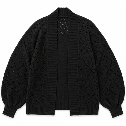 AerieLuxe™ – Hollow Knit Shawl Cardigan with Open Front and Lantern Sleeves