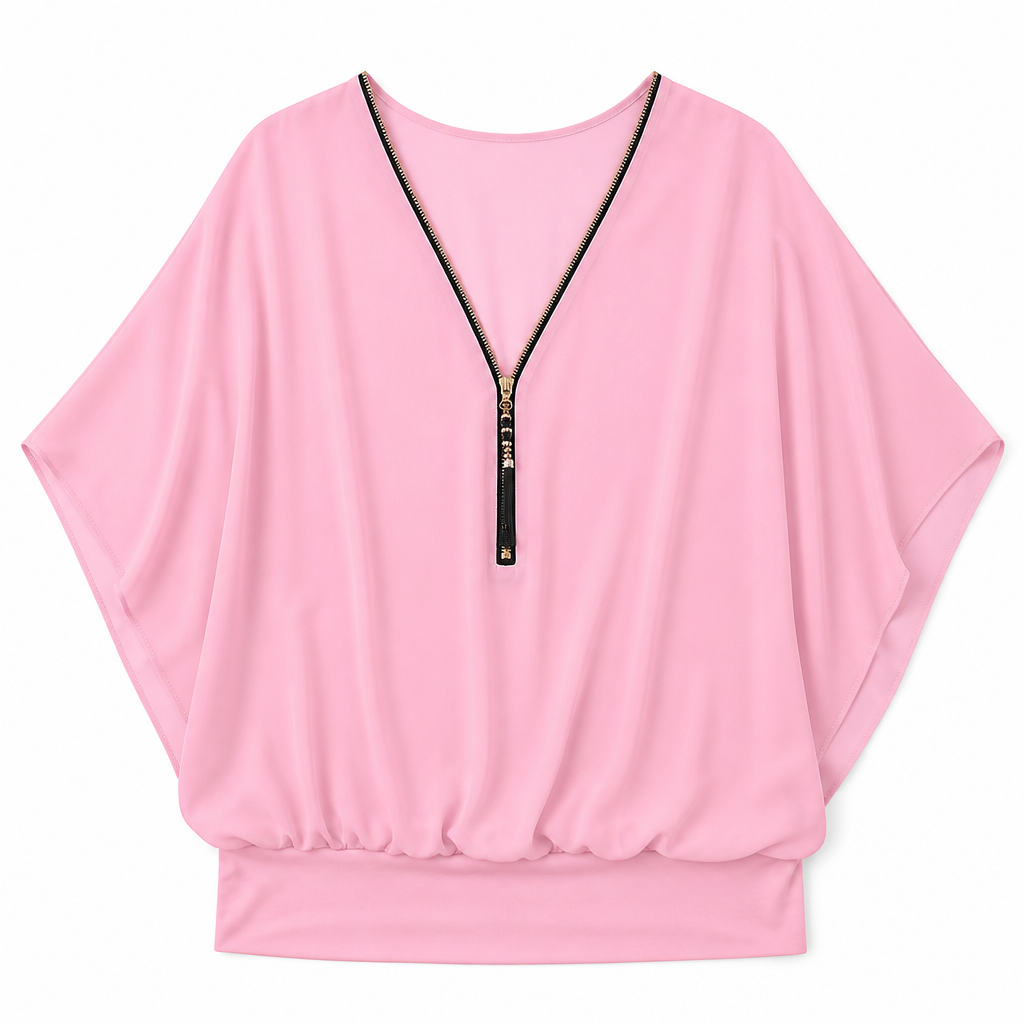 LuminaFlex™ – Breezy Chiffon V-Neck Top with Zip Accent
