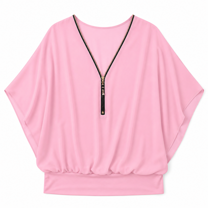 LuminaFlex™ – Breezy Chiffon V-Neck Top with Zip Accent
