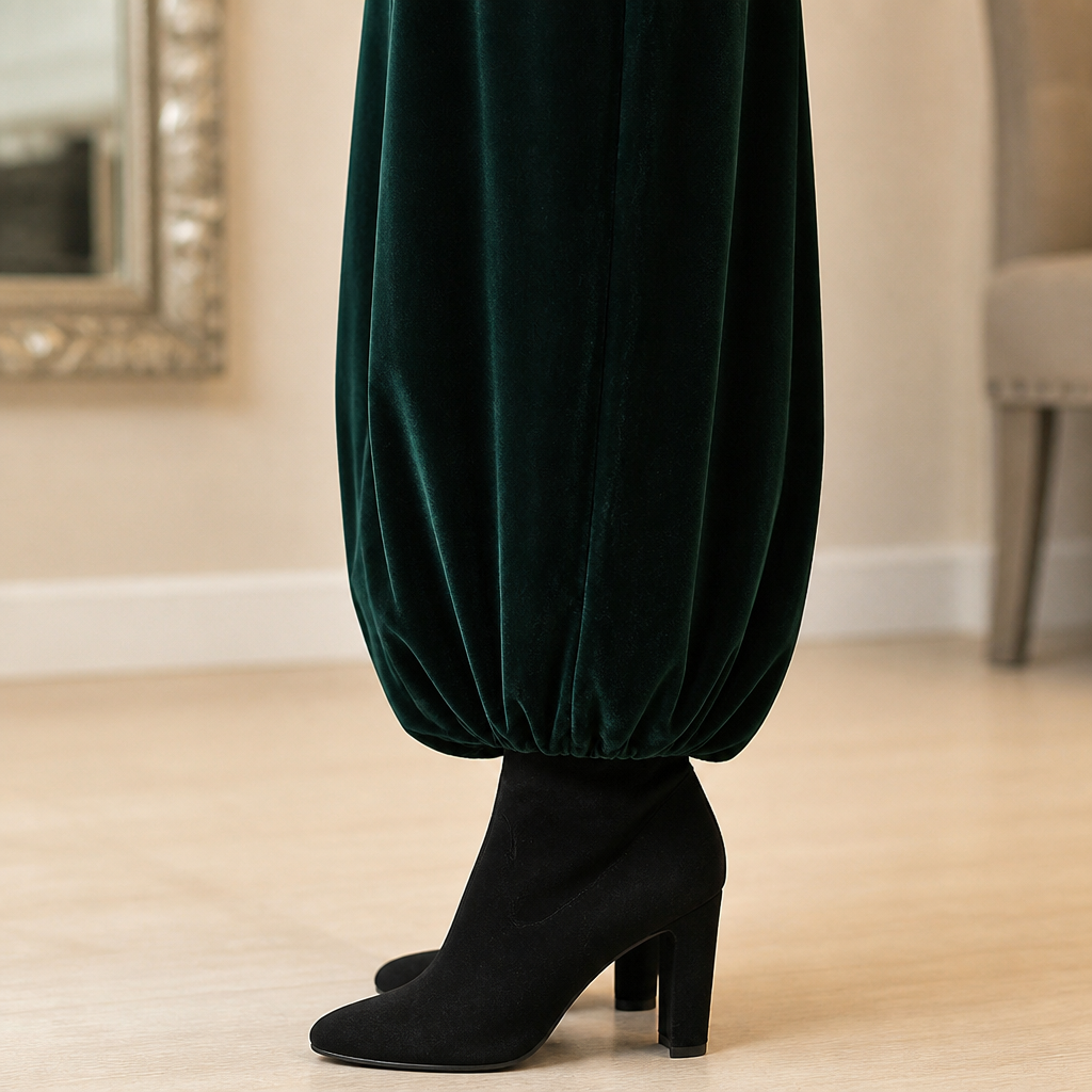 VioraForm™ – Velvet Cocoon Maxi Dress with Mock-Neck and Side Pockets