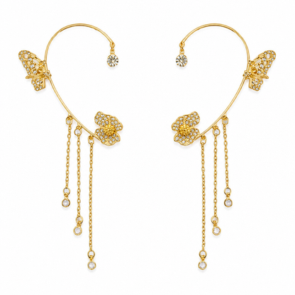 Luméline™ – Glittering Butterfly Ear Cuffs with Crystal Tassel Chains