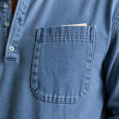 VeroVibe™ – Retro Washed Long Sleeve Henley Featuring Chest Pocket