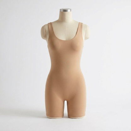 SculptAura™ – Smooth Square-Neck Contouring Bodysuit with Mid-Thigh Length
