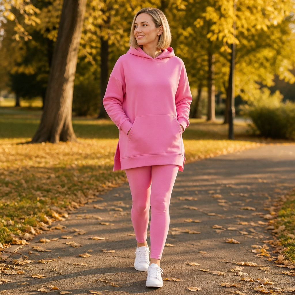 GlowFlex™ – Comfy Hooded Tunic & High-Waist Leggings Set