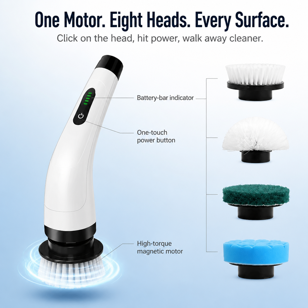 TurboShine™ — Cut Cleaning Time in Half with 8 Heads + Extension Pole | Spin Away Grime