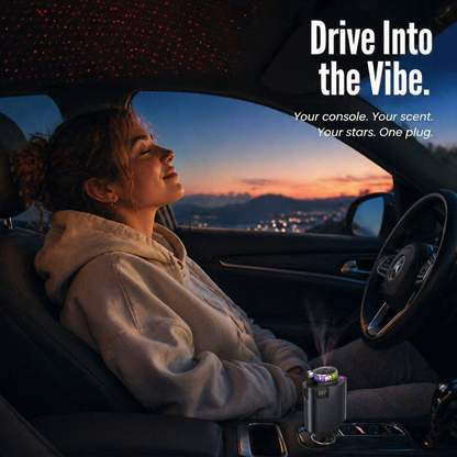 LumiVibe™ — Power, Fragrance & Star-Projection for Your Car from a Single Plug