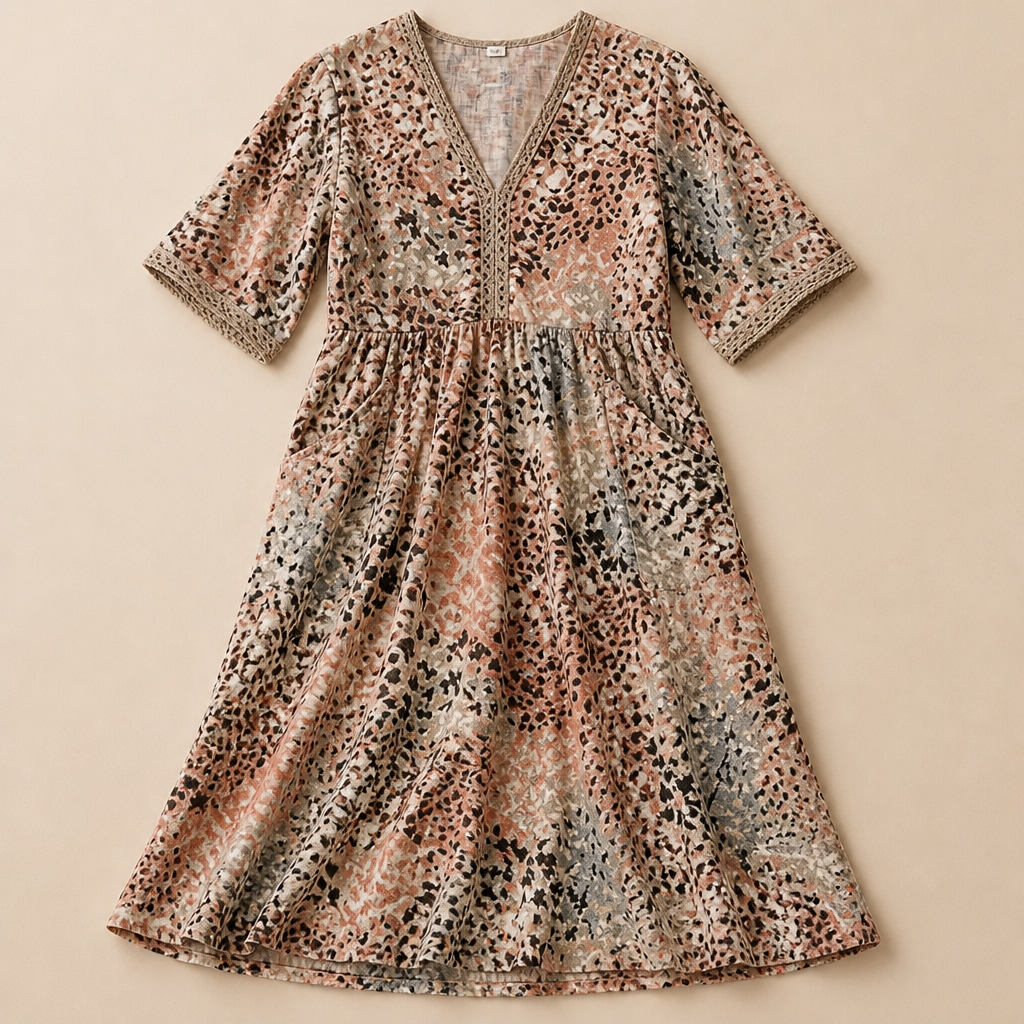 Aesthetic — printed boho midi dress focused on style, comfort, and sophisticated-vacation vibe.