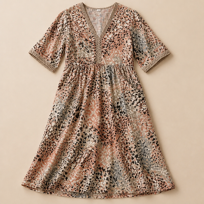 Aesthetic — printed boho midi dress focused on style, comfort, and sophisticated-vacation vibe.