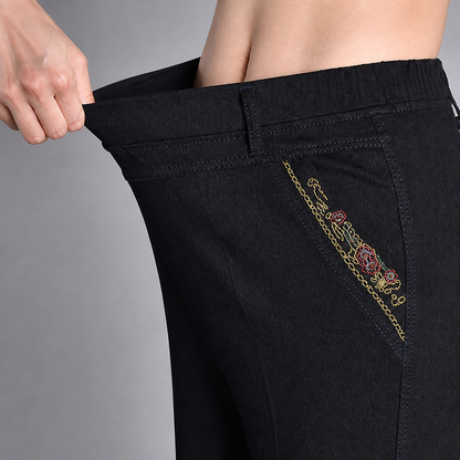 SculptEase™ – Stretch Pull-On Straight Leg Jeans with Embroidered Pockets