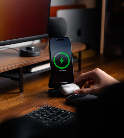KUXIU X55 3-in-1 Foldable Magnetic Wireless Charger Station - Gray