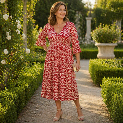 Majestella™ – Breezy V-Neck Smocked Waist Midi Dress