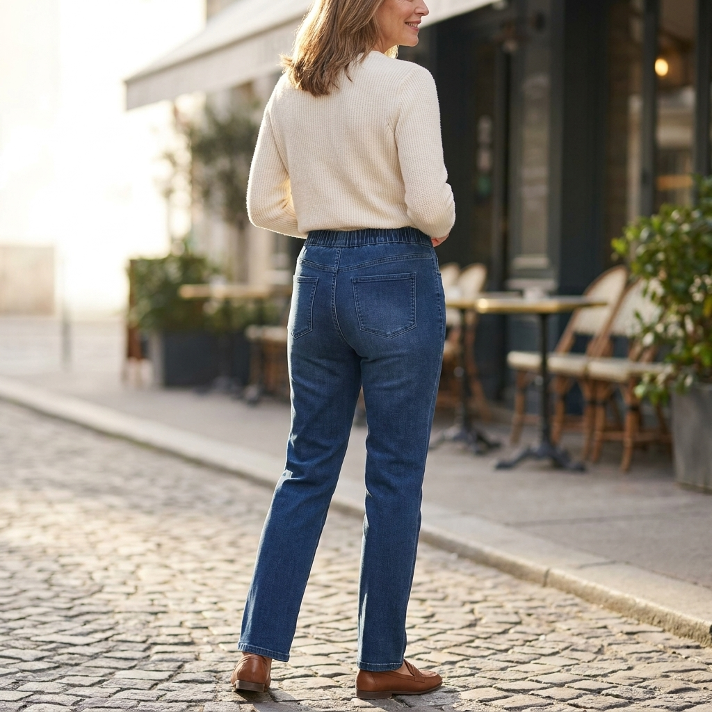 LuxeStride™ – Stretchy Pull-On Jeans with Embroidered Pocket Detail