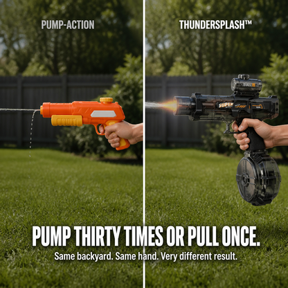 ThunderSplash™ — Soak the Yard with No Pumping, USB-C Power & Flashing Muzzle Lights