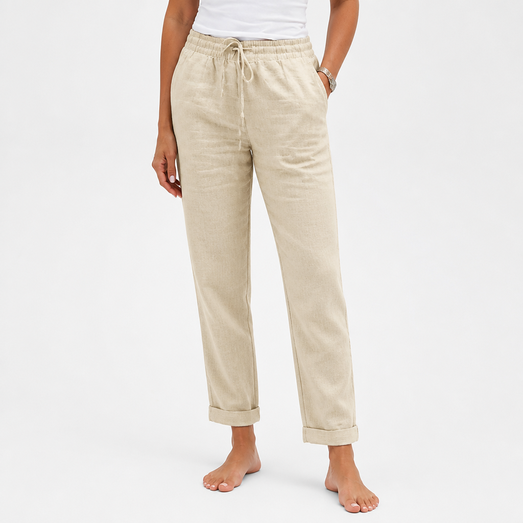LuxeraSilk™ – Comfortable Cotton-Linen Drawstring Pants with Stretch Waist