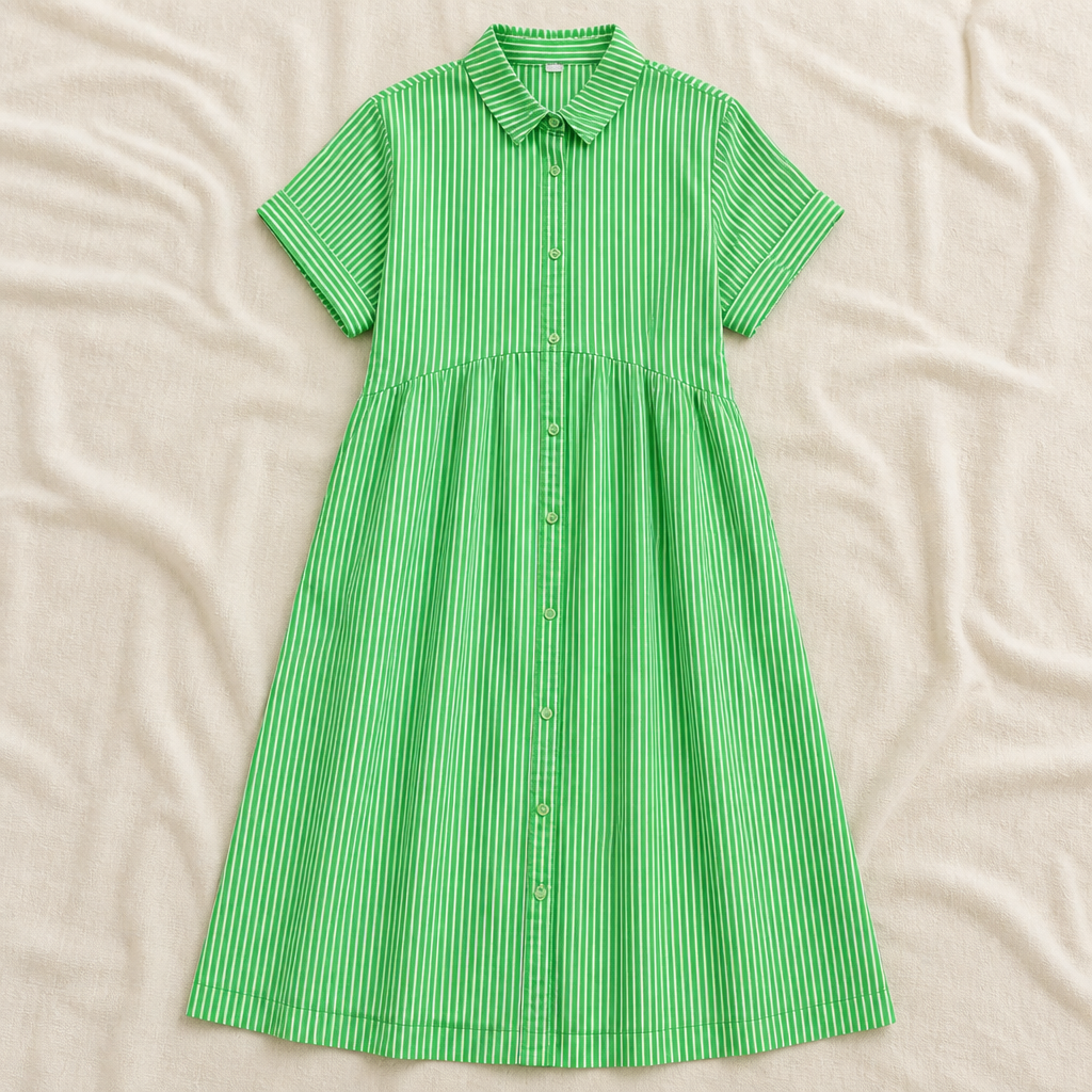 LunaVerve™ – Airy Striped Midi Shirt Dress with Button Front