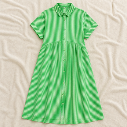 LunaVerve™ – Airy Striped Midi Shirt Dress with Button Front