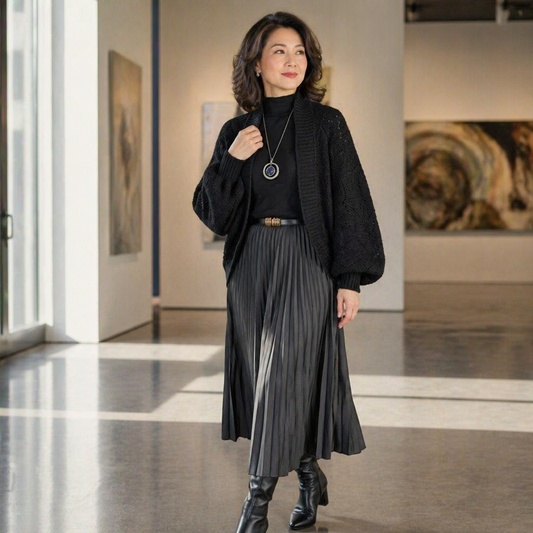 AerieLuxe™ – Hollow Knit Shawl Cardigan with Open Front and Lantern Sleeves