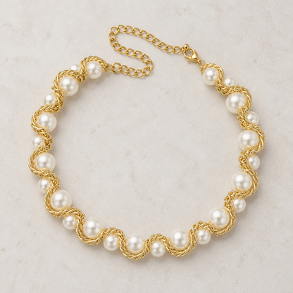 LumaChic™ – Twisted Gold Wire Chunky Pearl Choker Detail
