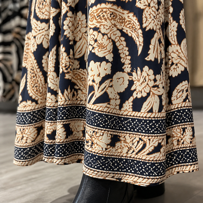 BloomAura™ – Retro Block-Print Shirt Dress Featuring Smocked Waist