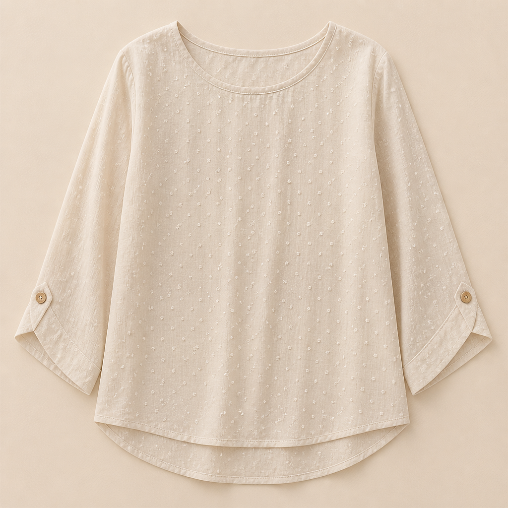 SilkoraWave™ – Easygoing Swiss-Dot Blouse with Buttoned Sleeve Tabs