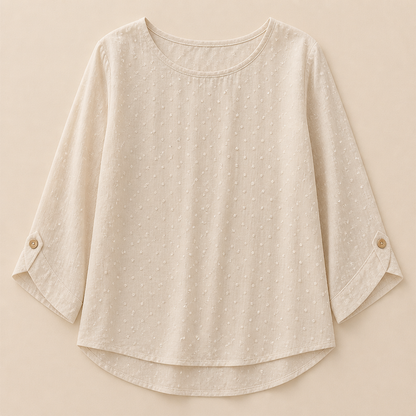 SilkoraWave™ – Easygoing Swiss-Dot Blouse with Buttoned Sleeve Tabs