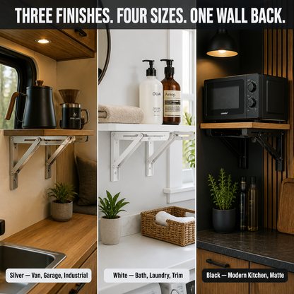 FlexiMount™ — Install Drop-Down Shelves Supporting 550 lbs That Fold Flat in Moments