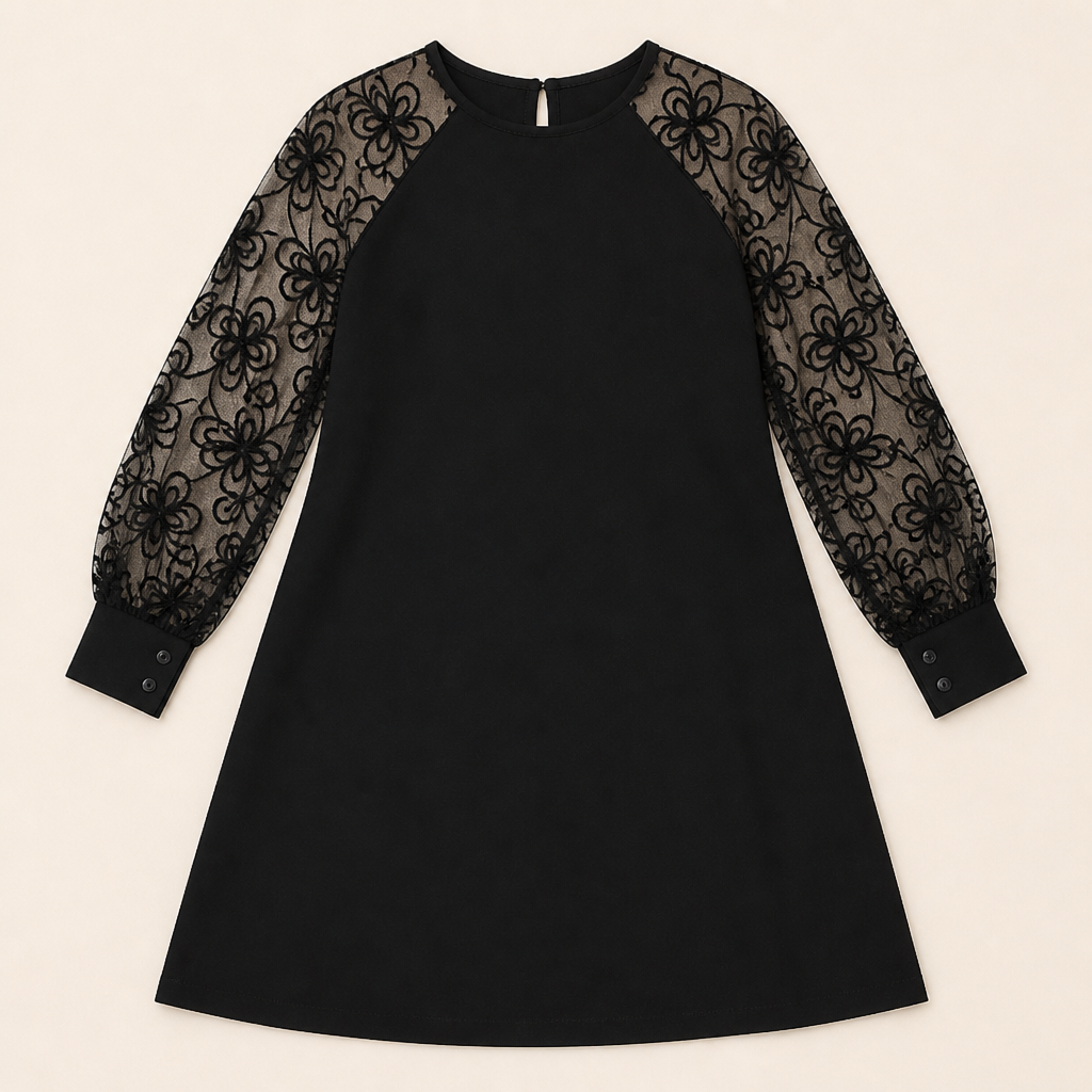 LioraMuse™ – Graceful Floral Lace Sleeve A-Line Dress