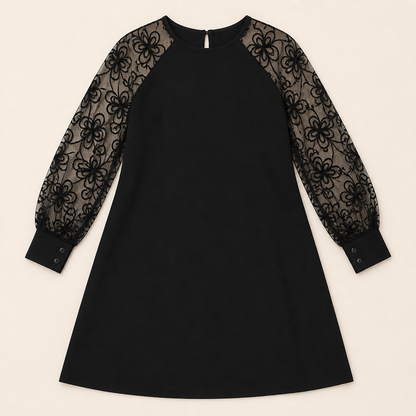 LioraMuse™ – Graceful Floral Lace Sleeve A-Line Dress