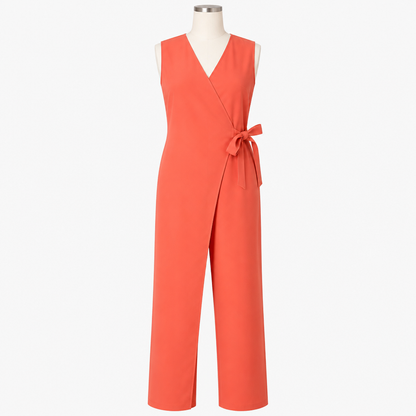 SereneSilhouette™ – Stylish Sleeveless Wrap-Front Jumpsuit with Side Tie