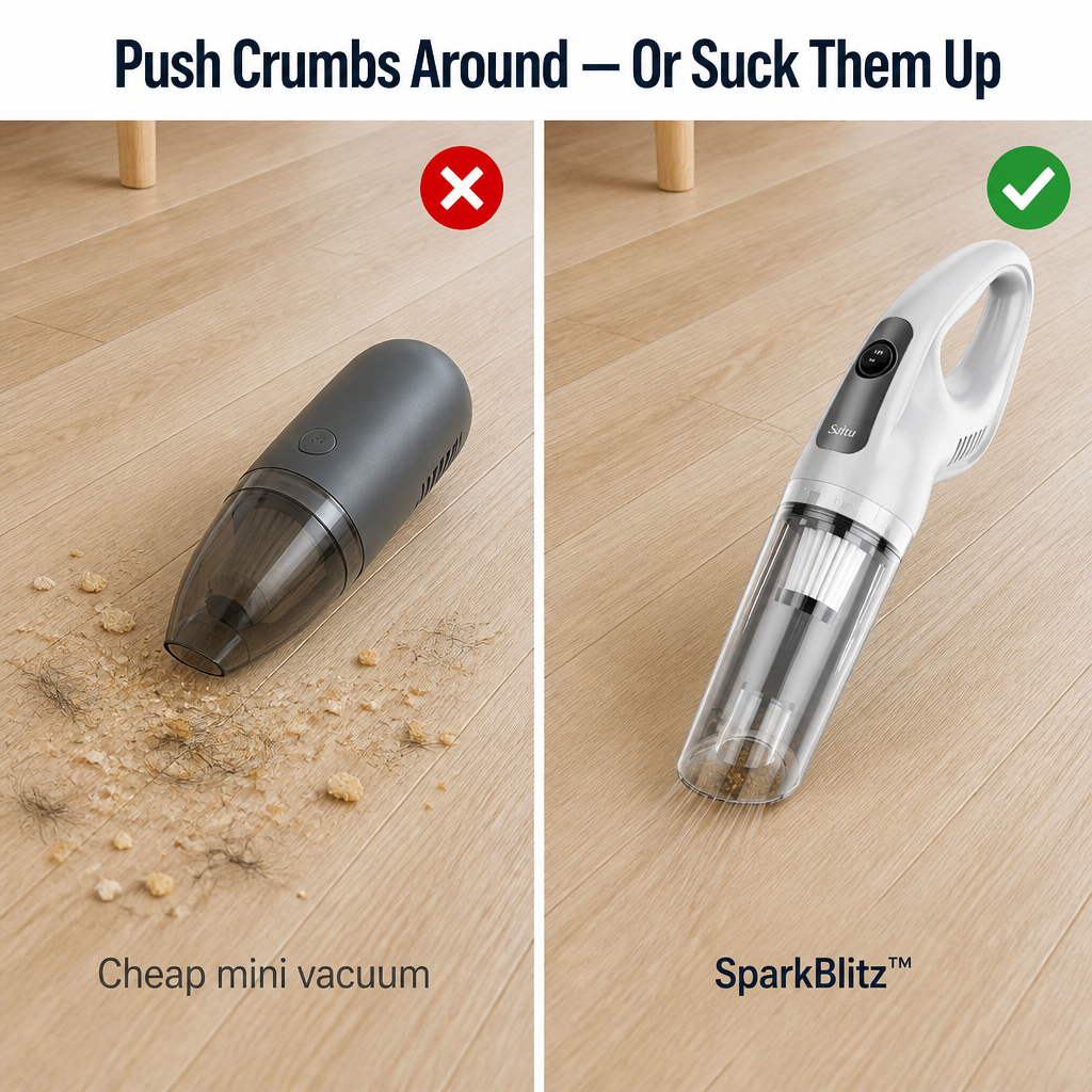 SparkBlitz™ — Cordlessly Lift Crumbs, Pet Hair, and Dust From Every Nook
