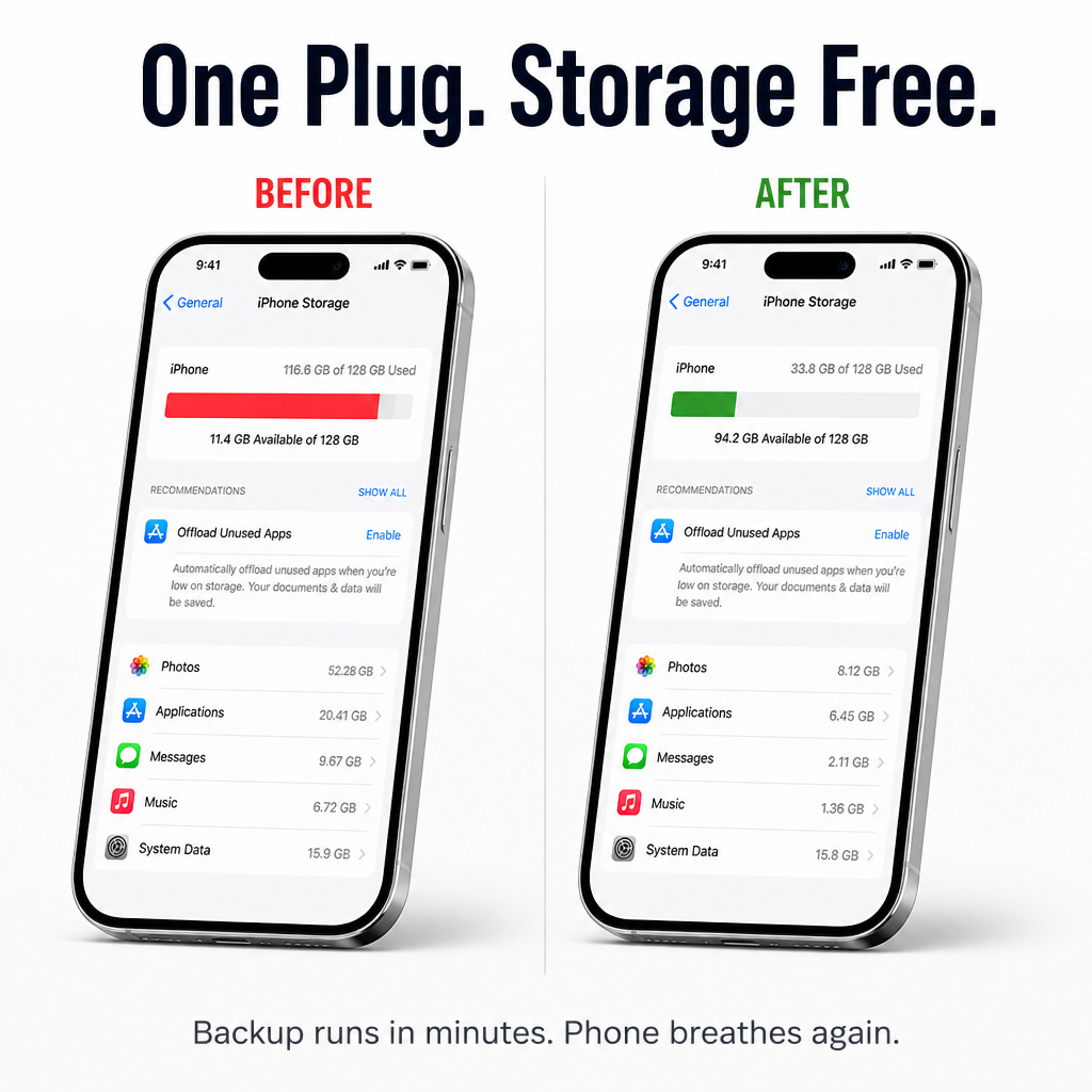 FlashVault™ — Banish "Storage Almost Full" Alerts Forever | Plug-and-Play 500GB